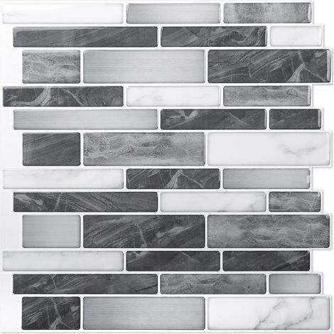 2 Pices 2528cm,carrelage Autocollant Mural,crdence Adhsive Noir Et Gris Avec Motif Marbre Pour Cuisine Salle De Bains,effet Mosaique (1/5)