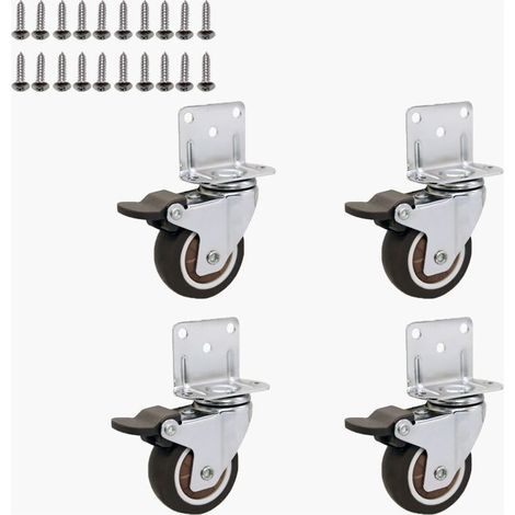 50-mm-Möbelrollen mit 4 Bremsen, L-förmiger Montageplatte, Schwerlastrollen bis 270 kg, Gummi für alle Bodenarten, für Möbel, Regale, Spielzeugkisten, 4er-Set (1/5)