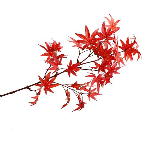 Tiges de feuilles d'érable artificielles de 83cm de long, ornement de branche d'érable artificiel réaliste pour la décoration de la maison (rouge) (1/5)