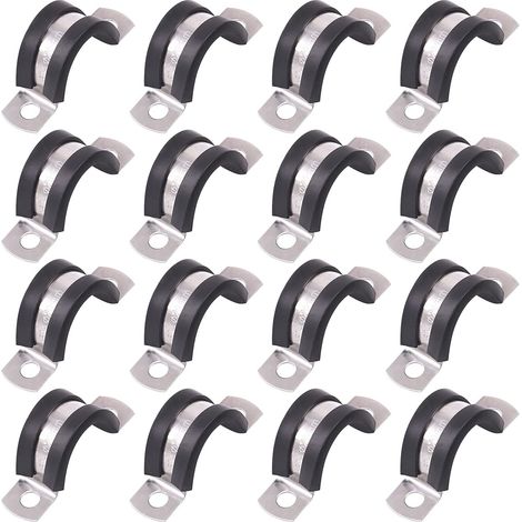 Lot de 16 colliers de serrage en U 2 trous 20 mm en acier inoxydable 304 avec coussin en caoutchouc rigide pour fixation de tube de tuyau (20 mm) (1/5)