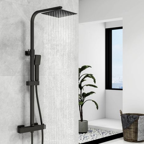 Biubiubath Thermostatic Exposed Shower Mixer Bathroom Twin Head Large Valve Square Chrome Set (1/5)
