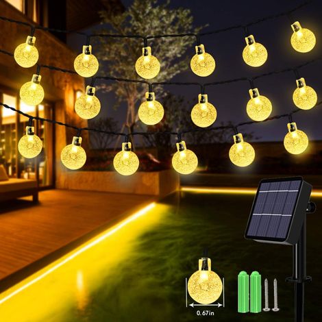 Guirlandes lumineuses solaires, 18 m de long avec 100 DEL, guirlandes lumineuses solaires sphériques étanches à 8 modes pour jardin, balcon, patio, kiosque et décoration de mariage (blanc froid)