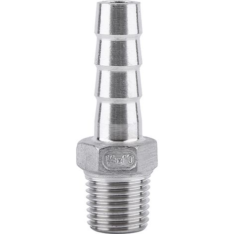 Stainless Steel Threaded Pipe Fitting Barb Hose Tail Connector (1/4"x10mm)