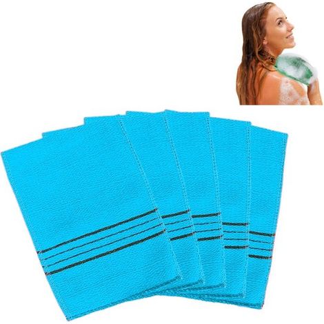 Juego de 5 guantes exfoliantes, Paños exfoliantes, Elimina las células muertas de la piel, Toallas de baño, Guantes de baño a rayas, 20 x 14 cm (1/5)