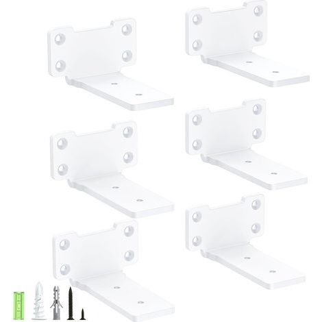 6 Pièces - Équerre de fixation - Support mural - Charge lourde 75 kg - Montage invisible pour étagère flottante Blanc 10x10 cm (1/5)