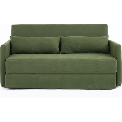 Divano letto pieghevole 2 posti in velluto a coste, 165 x 92 x 82 cm, verde, con 2 cuscini (1/5)
