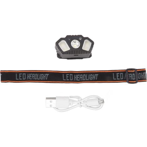 Lampe frontale LED lumière blanche et rouge lampe de poche rechargeable USB à détection de mouvement haute luminosité