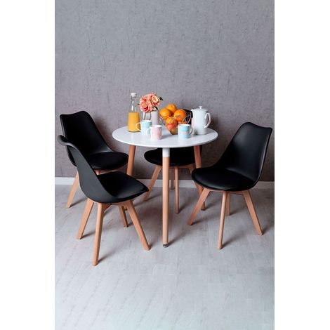 Conjuntos de mesa y sillas - Conjunto Mesa Tower Redonda 80 cm Blanca y Pack 4 Sillas Synk Basic - Negro
