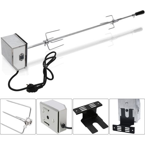 VINGO Set di spiedini BBQ per grill 107 cm con motore in acciaio inox, 220V - 240V, girarrosto per barbecue (1/5)