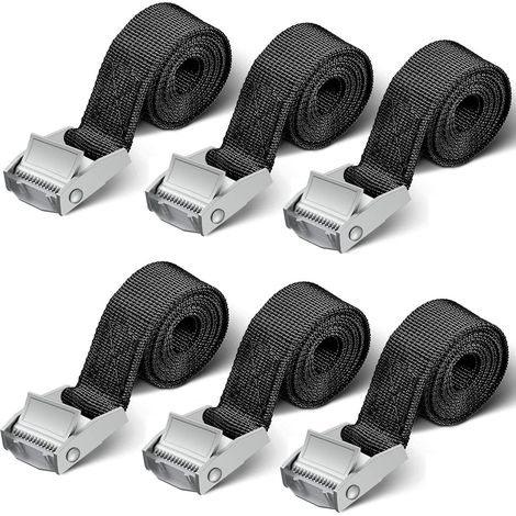 Lot de 8 Sangles d'Arrimage Courtes avec Serrure de Serrage Sangles d'Arrimage Courtes avec Cliquet Petites Sangles d'Arrimage pour Voiture, Vélo, Camion, Moto, Bagages, 38mmx1m, Noir