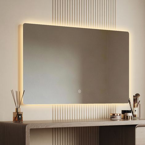 EMKE LED Badspiegel mit 3 Lichtfarben 60x100cm Quadratisch Badezimmerspiegel Dimmbar Touch Schalter Rahmenlos