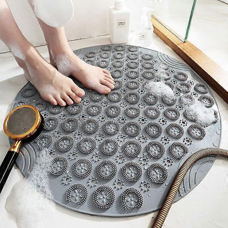 Tapis de bain rond antidérapant, tapis de douche de sécurité en PVC avec trou d'évacuation, coussin de massage pour les pieds, accessoires de salle de bain (1/5)