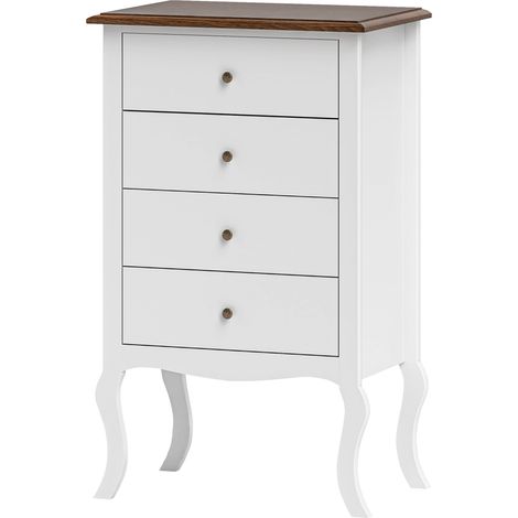 Commode 4 tiroirs anti-basculement blanc chêne 60x40x98,5 cm pour chambre salon entrée