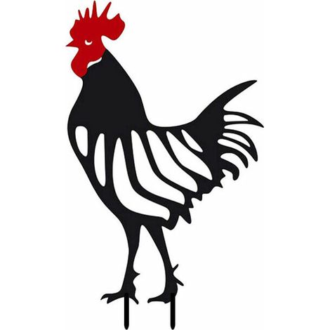 Piquets de Jardin Décoratifs Décor de Cour Poule en Métal, Décor de Statue de Coq Creux pour Ornements de Pelouse Extérie (1/5)