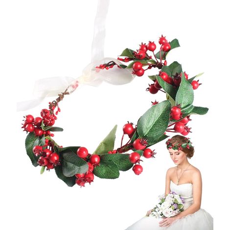 Fascia per capelli con bacche rosse, bacche invernali, celebrazioni natalizie (1/5)