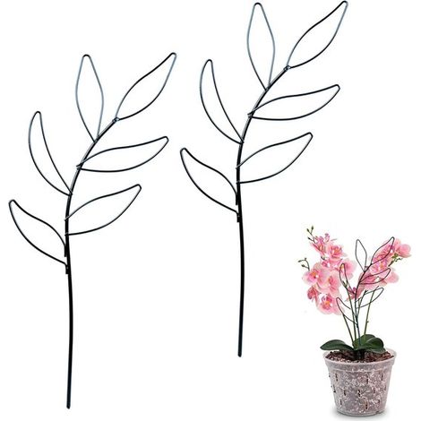 Lot de 2 supports pour plantes - Treillis - Treillis d'extérieur - Support en forme de feuille - Tuteur - Support pour plantes - Plantes en pot - Jardin - Intérieur - Noir - Métal (1/5)