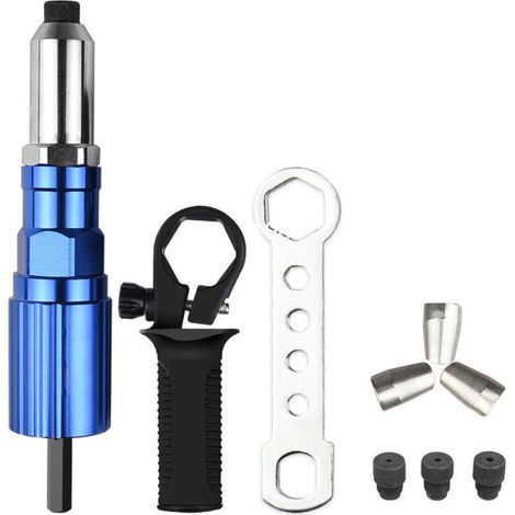 Adaptateur Riveteuse Électrique - Pour Perceuse Sans Fil - Tige Hexagonale Haute Dureté - Corps En Alliage D'aluminium - 1 Jeu De 9 Pièces (1/5)