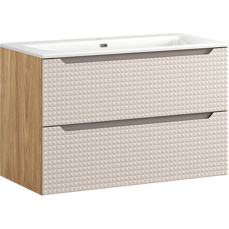Mobile bagno con lavabo Mallory beige e marrone 90cm