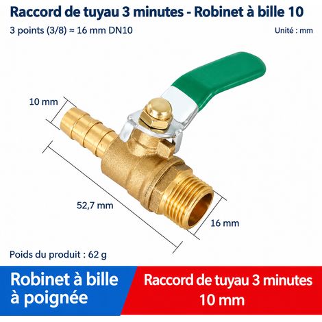 Vanne à boisseau sphérique épaissie en laiton mâle 3/8 et raccord cannelé 10-03 10-03 1.0 3 8 65 g – Livraison gratuite