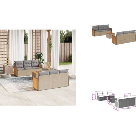 7-tlg. Garten-Sofagarnitur mit Kissen Beige Poly Rattan - Gartenmöbel - Outdoor Möbel - Rattan Gartenmöbel - Lounge Set - Esstisch (1/3)