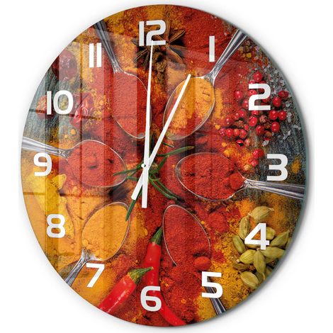 Horloge Murale Ronde Salon Cuisine Bureau Verre Trempé Sans Tic-Tac Moderne Épices fi 60 cm (1/5)