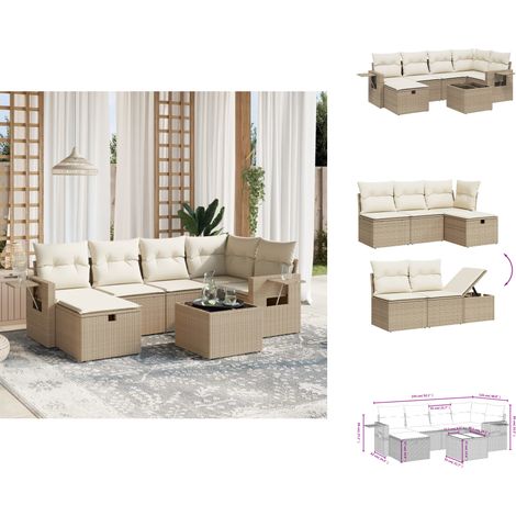 7-tlg. Garten-Sofagarnitur mit Kissen Beige Poly Rattan - Gartenmöbel Set - PE-Rattan Gartenmöbel - Outdoor Lounge Set - Esstisch Set - Gartenlounge (1/4)