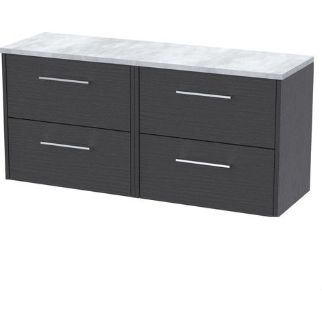 Winshill Contemporary 4 Drawer Wall Hung Vanity Unit with Laminate Worktop, Woodgrain Dark Grey, 1200mm