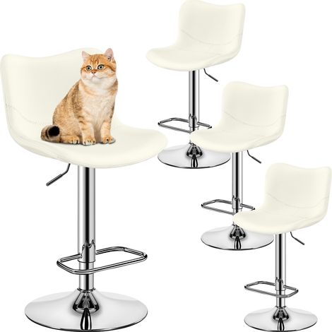 Yaheetech Lot de 4 Tabourets de Bar en Polyuréthane Chaises de Bar Réglables en Hauteur Rotatif sur 360° Tabouret Haut avec Dossier et Repose-Pieds pour Salle à Manger Comptoir Blanc (1/5)