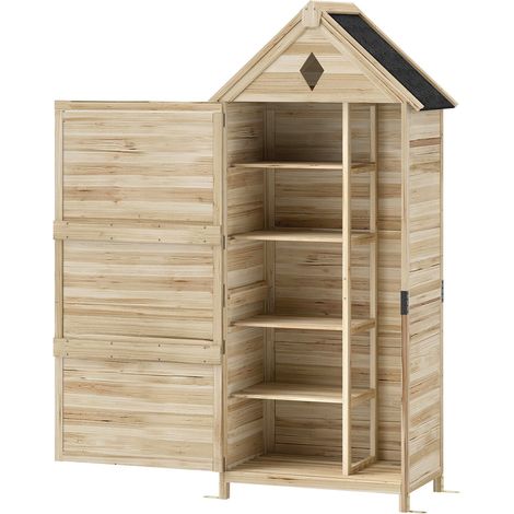 Gartenschrank Holz, wasserdicht Geräteschuppen mit Asphalt-Satteldach Ablage Tür 80 x 49 x 170 cm, wetterfest Geräteschrank, Gerätehaus Gartenschuppen für Garten, Terrasse, Naturholz 