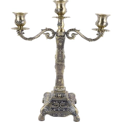 Sous-verre bougeoir rétro européen en métal bronze, trois branches, décoration romantique pour mariage dîner fête. (1/5)