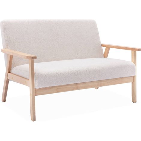 Scandi-style 2-seater boucle sofa, wooden frame, boucle fabric, L114 x D69.5 x H73cm - Isak Boucle - White (1/5)