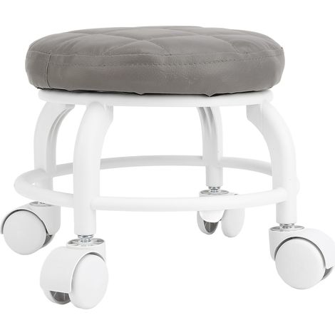 Low Roller Seat PU Leather Low Stool Mute Wheel Swivel Low Height Round Roller Chair for Home Office Garage Shop Gray (1/4)