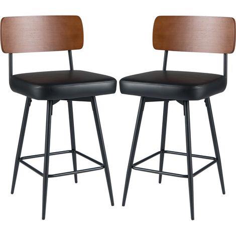 Nettoyage rapide, lot de 2 tabourets de bar pivotants 360° avec assise rembourrée et pieds métal noirs (1/2)