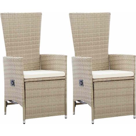 vidaXL Sillas reclinables jardín 2 uds y cojines ratán sintético beige (1/5)