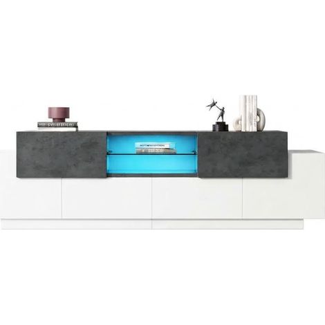 ELVMI Mobile TV con 2 Cassetti, 4 Ante, 3 Vani e LED RGB per Soggiorno in Pannello Truciolare Bianco Grigio (1/5)