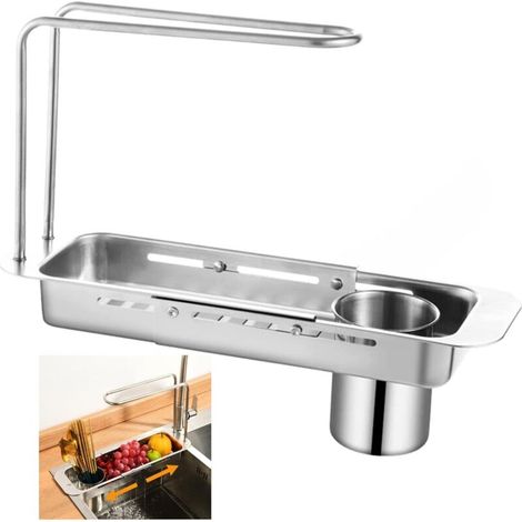 Organizer per lavello estensibile con porta spugna, filtro per residui in acciaio inox, regolabile per una pulizia efficace - Crezuo