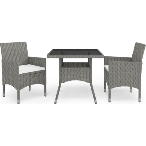 Set Mobili da Pranzo da Giardino 3 pz Grigio Polyrattan e Vetro vidaXL (1/5)