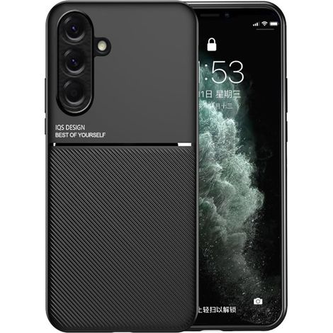 Coque pour Samsung Galaxy A57 5G, Grâce Exquis Mode Texture Doux Étui, Premium Très Mince Antichoc Antidérapante TPU + PU Bumper Silicone Housse. Noir (1/5)