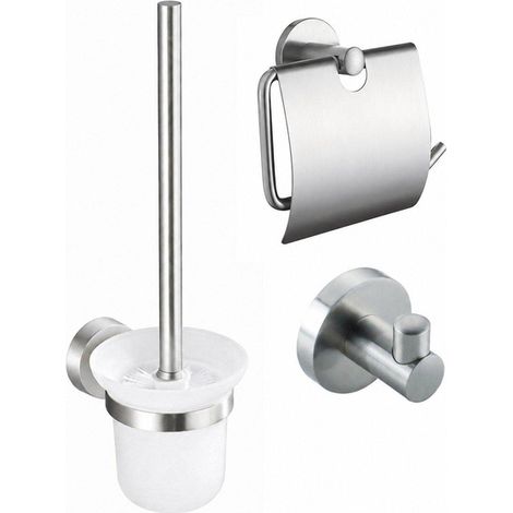 Fortifura Calvi Ensemble d'accessoires WC - porte-rouleau avec clapet - brosse WC - crochet porte-serviette - inox brossé PVD (1/4)