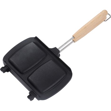 Moule à sandwich double tête démontable, poêle antiadhésive réversible pour grillades, grande taille double face noire. (1/5)