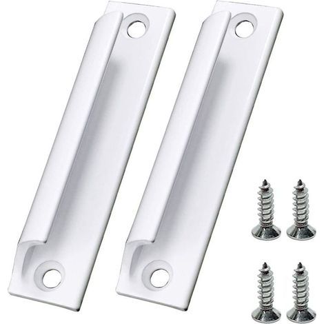 Poignée de porte coulissante blanche (lot de 2), poignée de meuble en aluminium pour fenêtres, poignée de tirage avec vis, accessoire de quincaillerie pour portes et meubles (1/4)