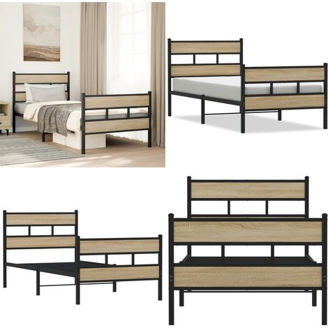 vidaXL Cadre de lit en métal sans matelas chêne sonoma 75x190 cm (1/5)