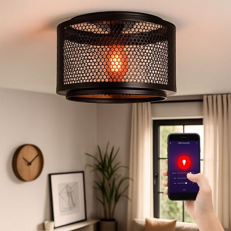 Smart LED Deckenleuchte dimmbar Deckenlampe Wohnzimmerleuchte schwarz gold Retrolampe Esstischleuchte, RGB Farbwechsel App-und Sprachsteuerung, 10W 806lm warmweiß-kaltweiß, DxH 40x34 cm (1/5)
