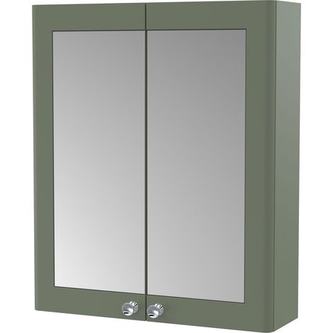 Balterley Swynnerton Traditional Bathroom Wall Hung 2-Door Mirror Cabinet, Satin Green, 600mm