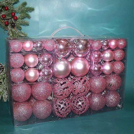 Boules de Noël 3-6 cm, lot de 100, en PVC, finition mate brillante, creuses, pour décoration de sapin de Noël, rose (100 pièces) (1/5)