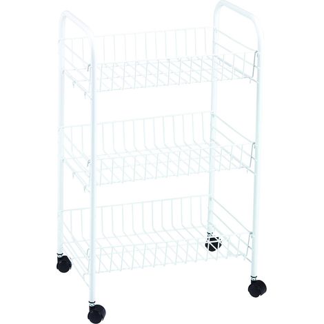 King Home CARRELLO MULTIUSO BIANCO in metallo a 3 ripiani con 4 ruote 40x26x62h cm (1/4)