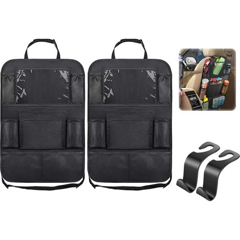 2 x Car Back Seat Organizer, Child Car Seat Protection, with 10 Pockets, Transparent Holder for Tablets, for Bottles, Toys, Books, Black (1/5)