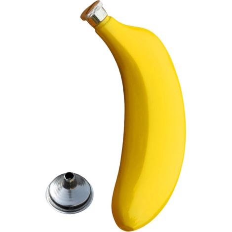 Petites Bouteilles De Vin 150ml Flacon à Vin en Forme de Banane,Bouteille de Poche Décorative en Acier Inoxydable, Contenant de Boisson Étanche et Portable pour Whisky, Vodka, Brandy, Rhum (1/5)