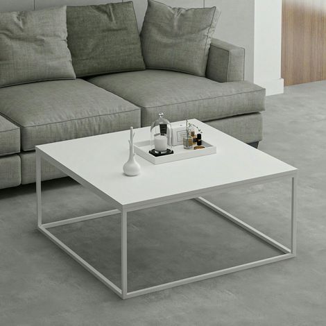 Table basse blanche carrée - style minimaliste JENA (1/5)
