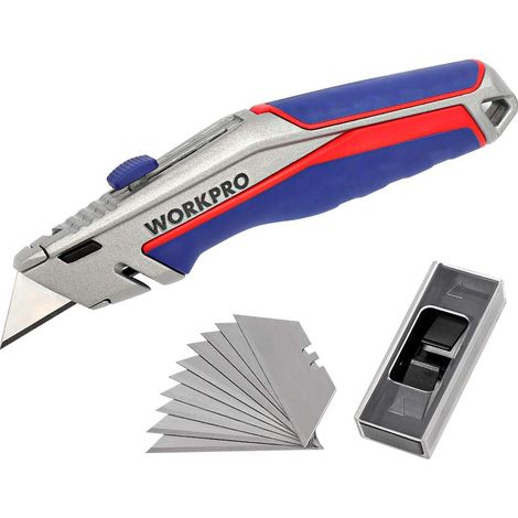 WORKPRO Taglierino a Lama Retrattile – Cutter Multifunzione - Incluse 15 Lame di Ricambio (1/5)